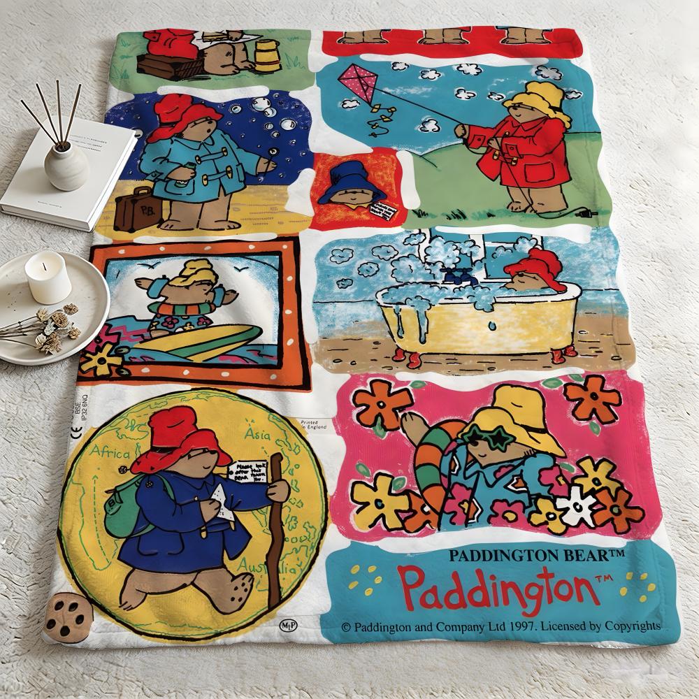 Cartoon P-Paddington Bear-R Throw Warm Soft Flannel Blanket, Multi-use for Sofa Bed Camping Travel Nap