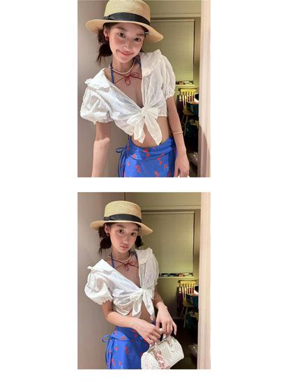 Conservative Four-Piece Sun Protection Long Sleeve Skirt Bikini - French Style