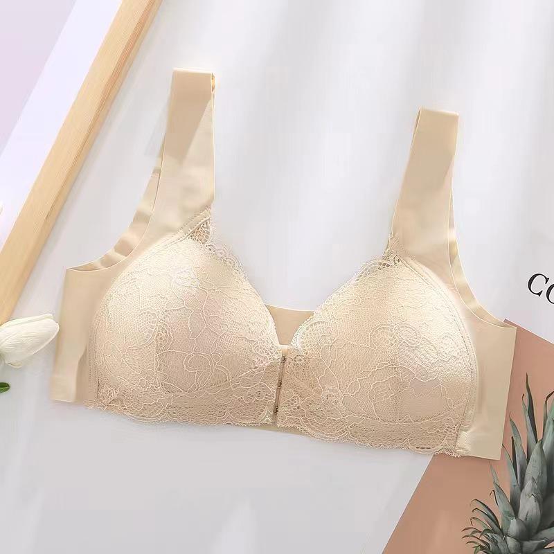 European & American Stylish Lace Front Buckle Wirefree Bra - Minimizes and Enhances with Beautiful Back