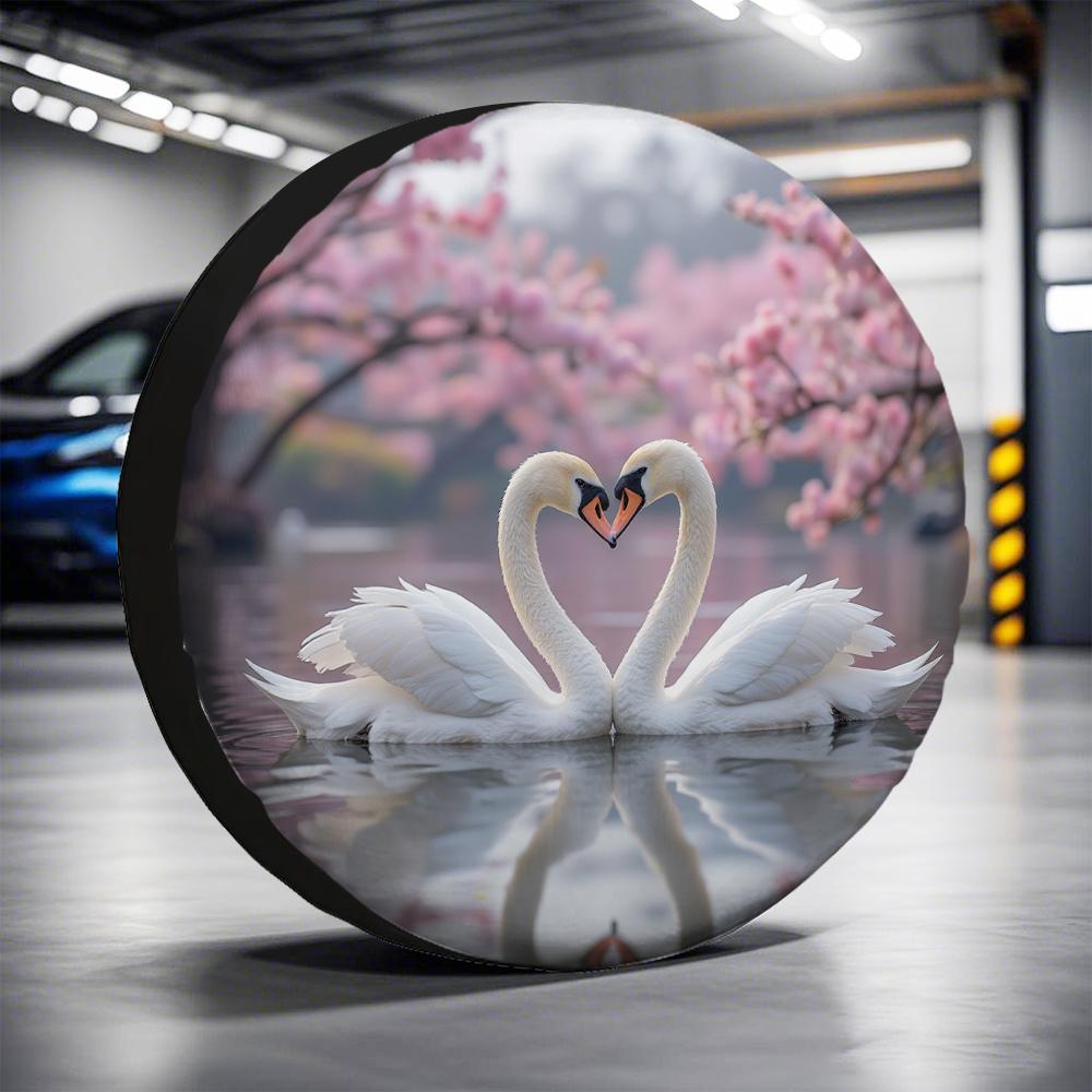 1pc, Trendy Tire Covers Featuring Pink Cherry Blossoms, Made From Machine Washable Fabric, Suitable For Picnic Use In Mall Parki