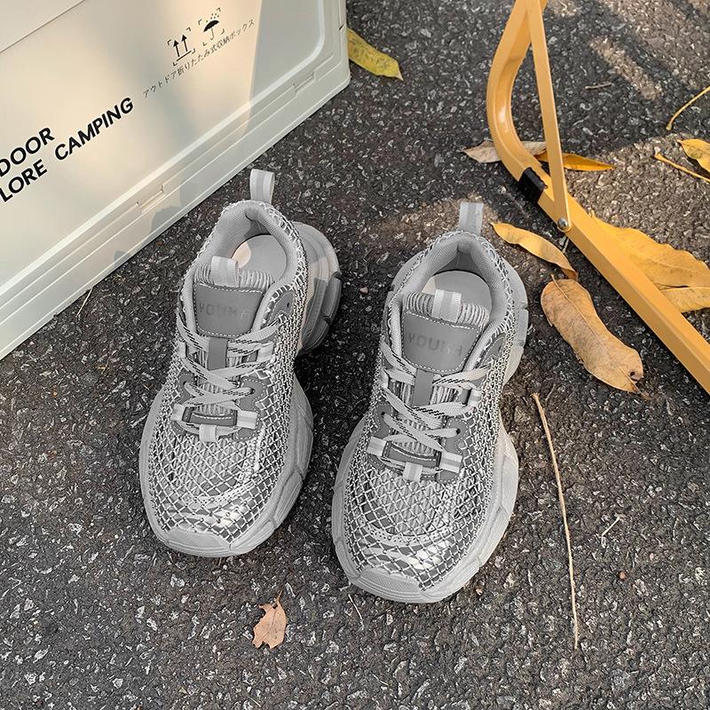 

2025 early spring new thick-soled trendy dad shoes women s flash rhinestones shoes with wide-leg pants catwalk sneakers 35