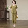 2026 Stylish Cotton Linen Summer T-Shirt Set for Middle-Aged Women