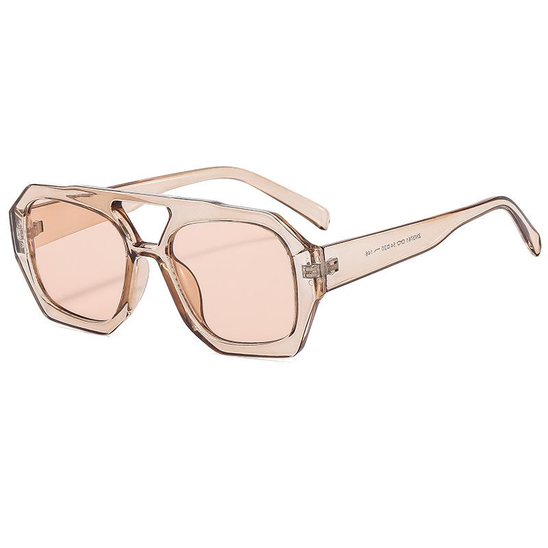 Vintage Double Bridges Sunglasses Women Men Thick Frame Eyewear Female Fashion Polygon Sun Glasses Leopard Blue UV400 Glasses