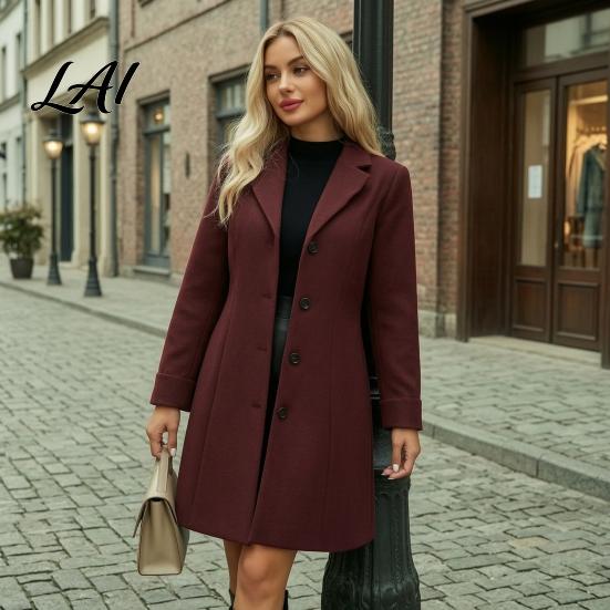 Single Breasted Coats Notch Lapel Collar Long Coat for Women Sleeves Women Casual Blazer Jacket Slim Fit Solid Color Outerwear Fall Winter Jacket