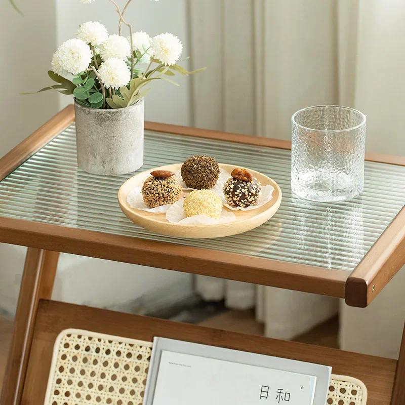 Glass Coffee Table Minimalist Living Room Sofa Bedside Light Luxury Side Table Homestay Japanese Rattan