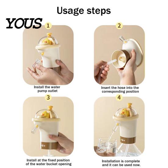 Easy Installation Water Dispenser USB Electric Bottle Pump for Universal Bottles, Cute Duck Drinking Food Grade Abs Dispenser, Portable Jug