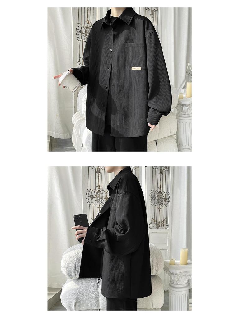 Men's Long Sleeve White Shirt - Autumn 2025 Casual Hong Kong Style Button-Down Shirt for Teens and Boys