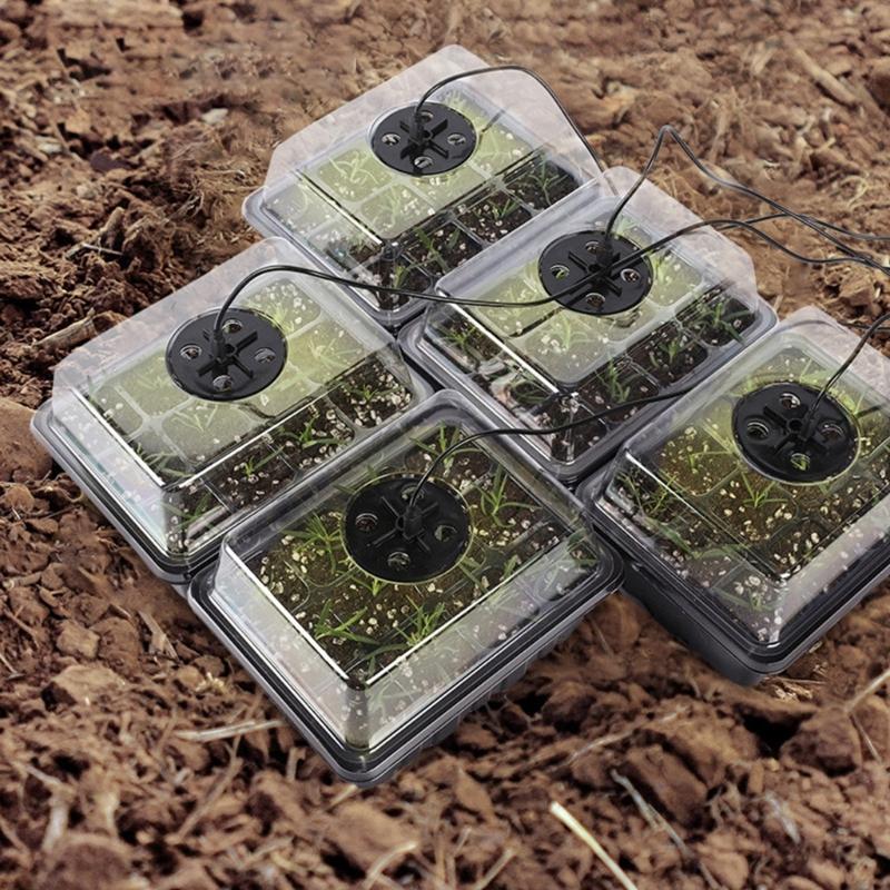 Plastic Seedling Starter Kits with LED Grow Light Plant Nursery Tray with Drainage Holes Vegetable Germination Box