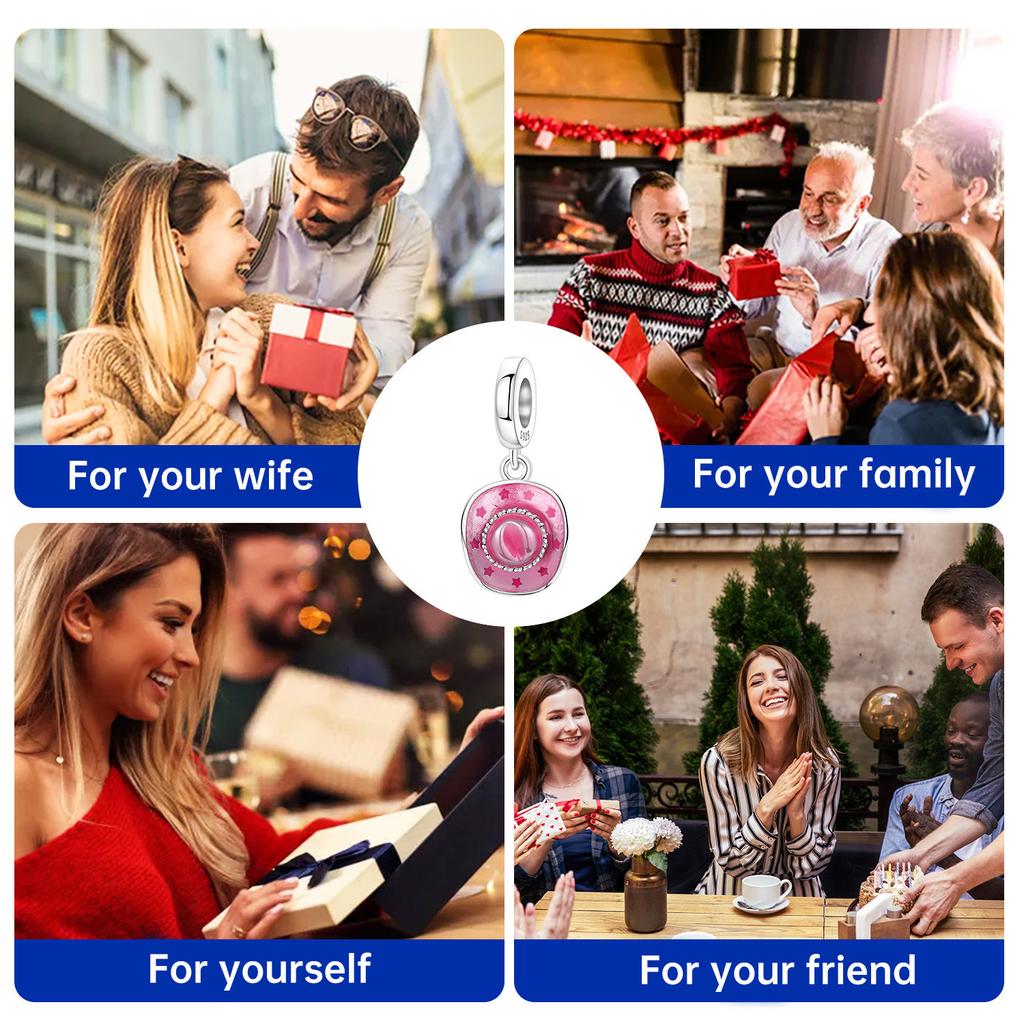 Orstarry 925 Silver Pink Denim Hat Charms Trendy DIY Jewelry Bracelet Pendants Party Beads Gifts for Women Girls