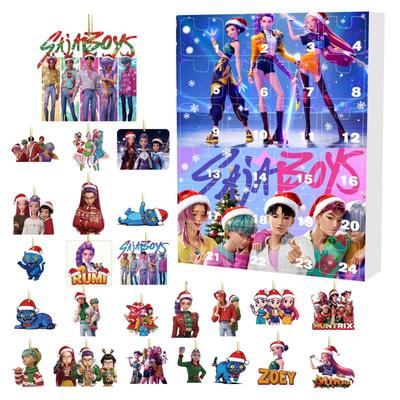 Calendário do Advento Kpop Caçadores de Demônios Caixa Surpresa Com 24 Peças Pingente Acrílico 2D Decoração de Árvore de Natal Calendário de Contagem Regressiva de Natal Presente