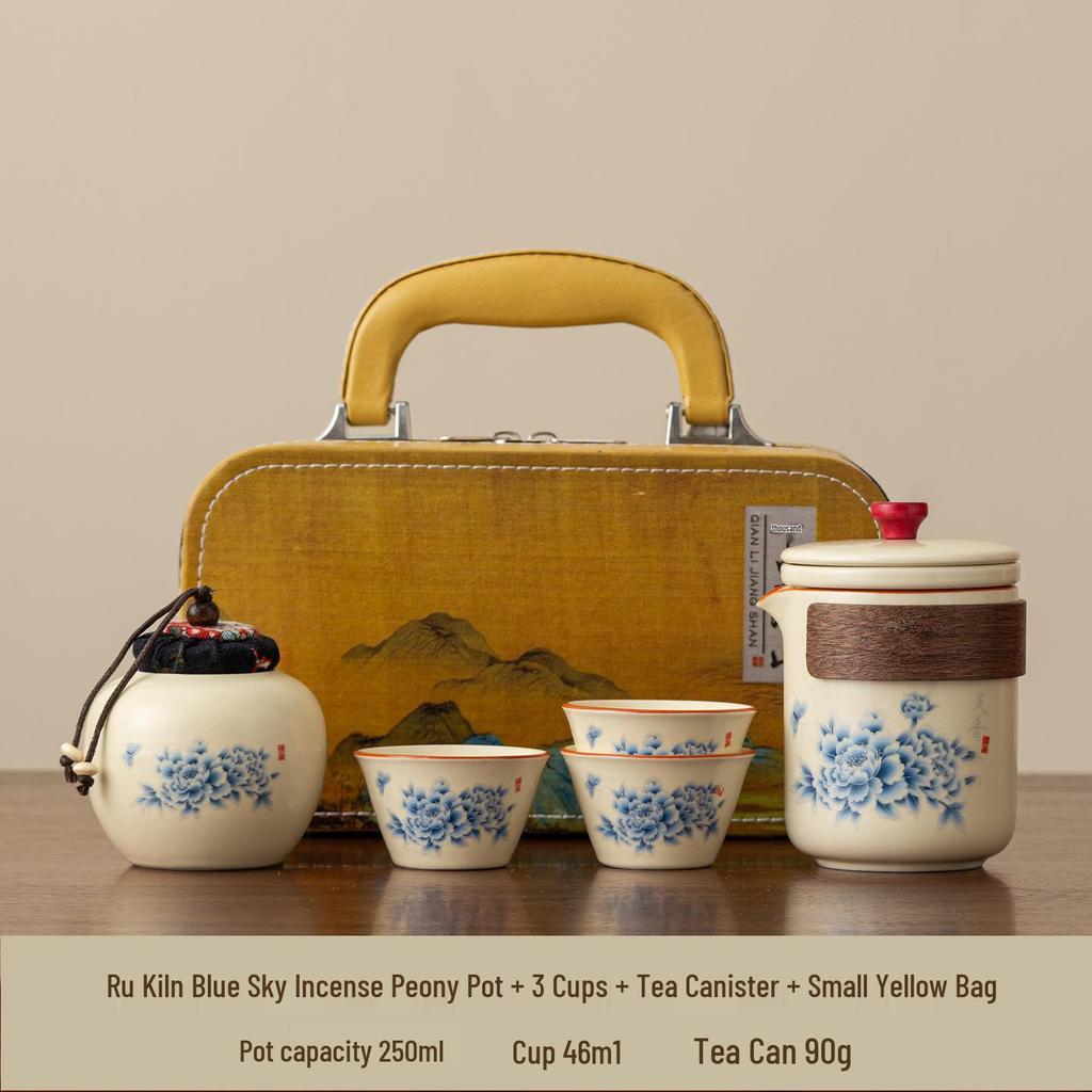 Elegant Travel Tea Set: Ru Kiln Ceramic Teapot & Cups for Business Customization