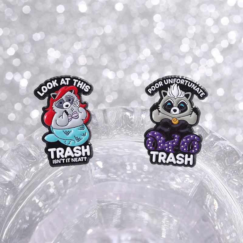 Trash Raccoon Enamel Pins Cartoon Mermaid Brooches Lapel Badges Poor Unfortunate Cute Animal Jewelry Gift for Friends