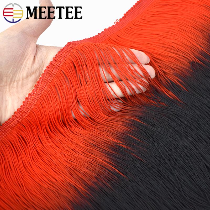 Meetee 2/3/5M 20cm Coloured Fringe Tassel Clothing Curtain Lace Trim Webbing Ribbons for Sewing Latin Dress Fabric Accessories