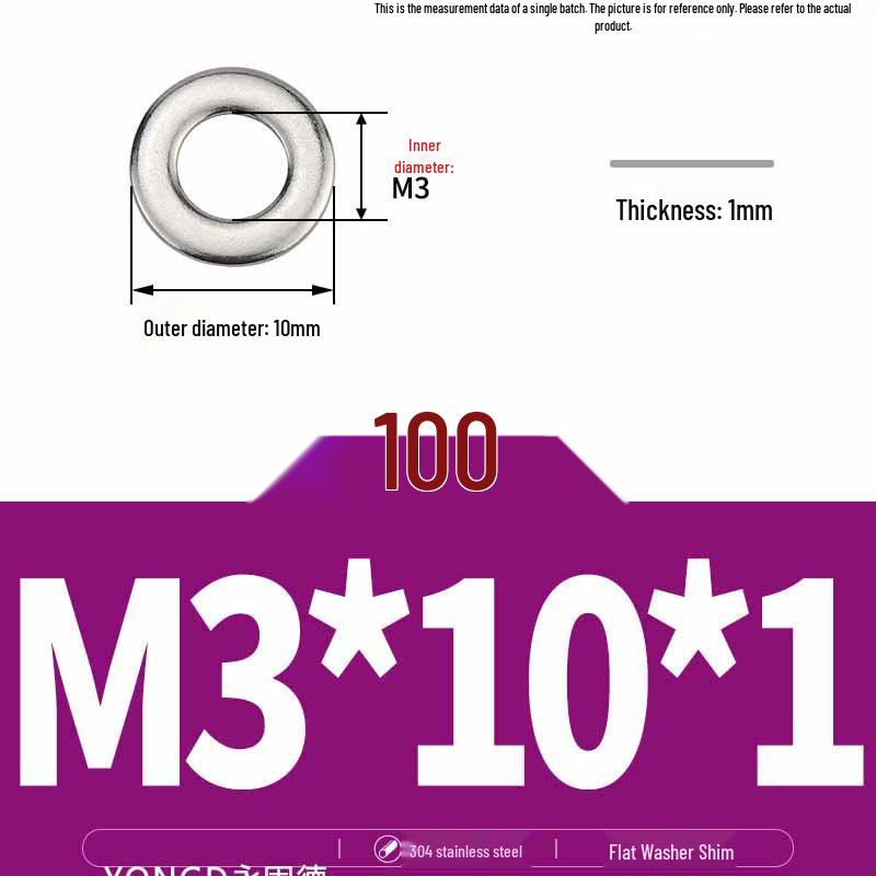304 Stainless Steel Thickened Flat Washer / Ultra-thin Metal Gasket, Sizes M1.6-M10
