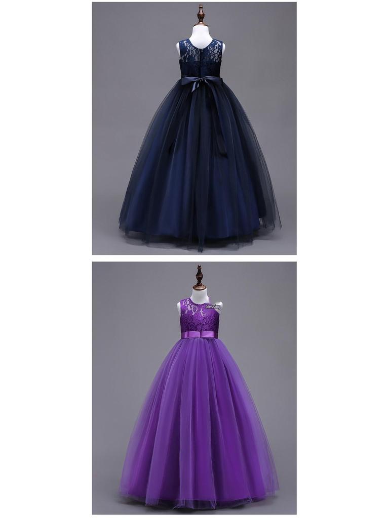 Dětské formální krajkové princeznovské šaty s dlouhou nadýchanou sukní na svatby