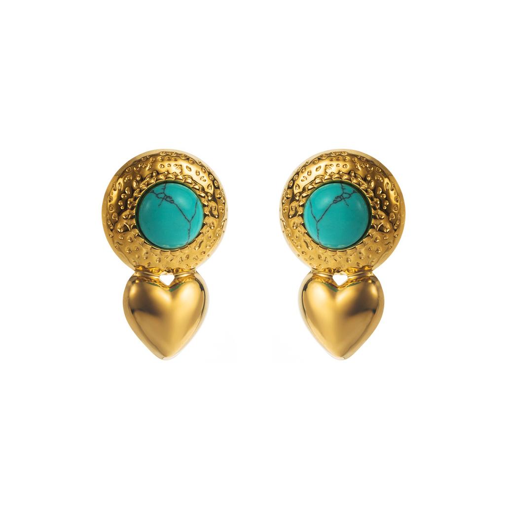 Stainless Steel Geometric Turquoise Inlaid Round Earrings Elegant High Grade Personality Earrings For Women Trendy Jewelry