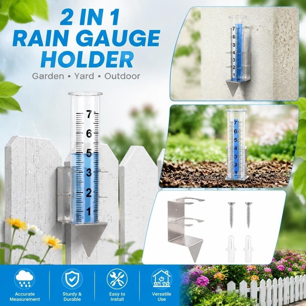 Rain Gauge with Capacity Meter and Pole Mount Bracket for Outdoor Garden Yard Use Durable Stainless Steel Installation Kit Included