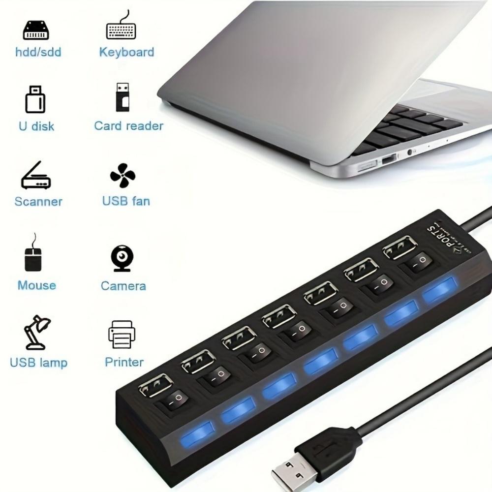 4/7 Port USB 2.0 HUB High Speed Power Adapter Expander Multi Ports USB Splitter With Switch For Laptop PC Computer Accessories