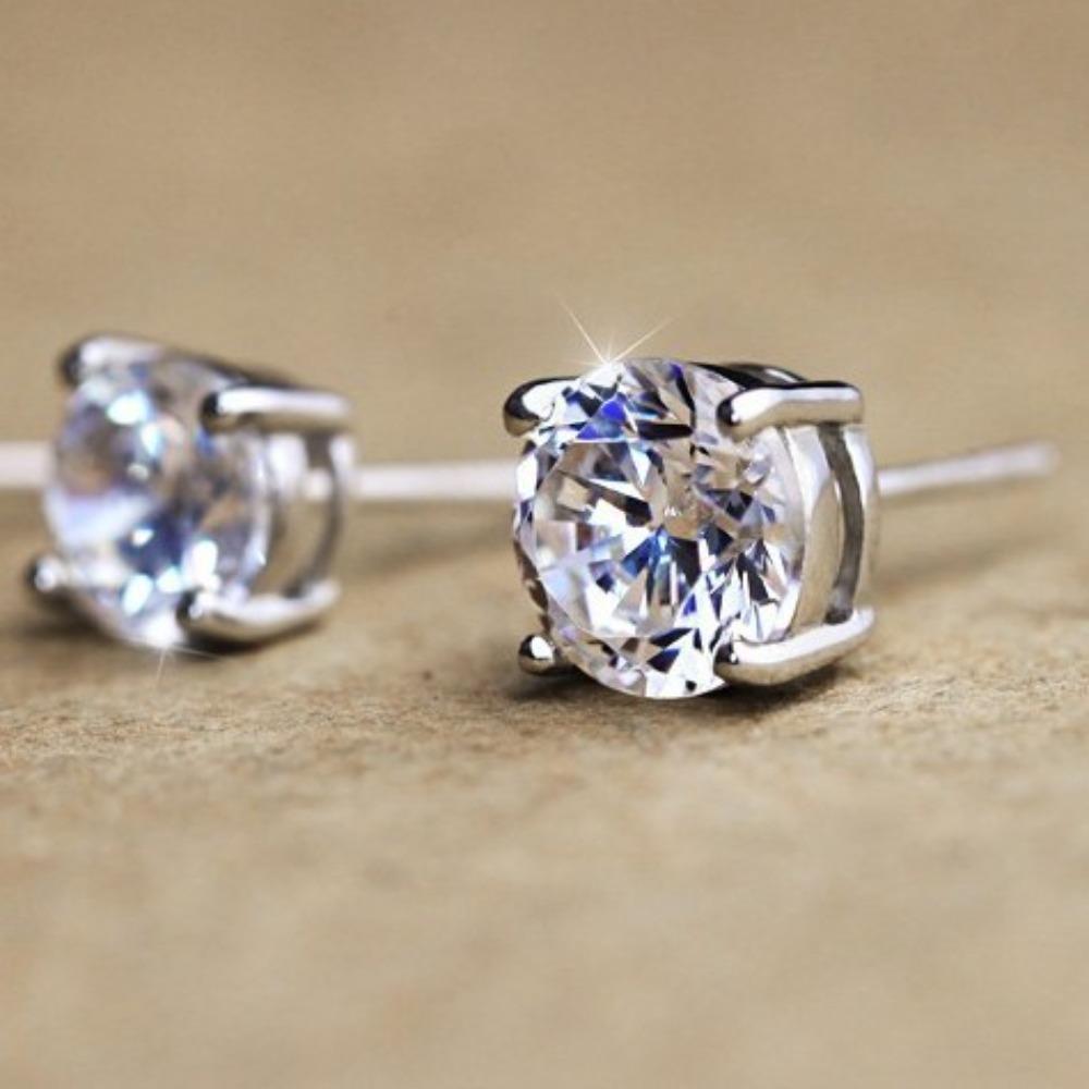 PT950 Plated 4 Prong Moissanite Stud Earrings Simple Single Diamond CZ Earrings for Women Men