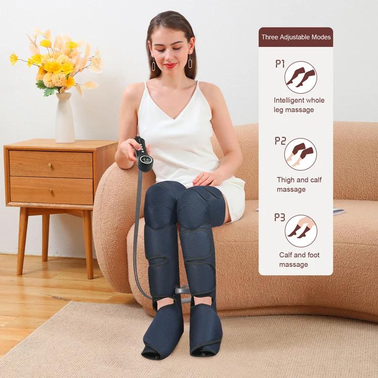 Air Compression Portable Leg Massager With Heat For Foot Calf Thigh Circulation With Portable Handheld Controller