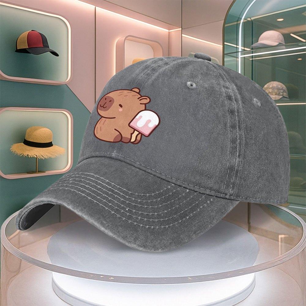 Cartoon Bear Ice Cream Pattern Baseball Cap For Men Women Retro Duck Tongue Dad Hat Adjustable Curved Brim