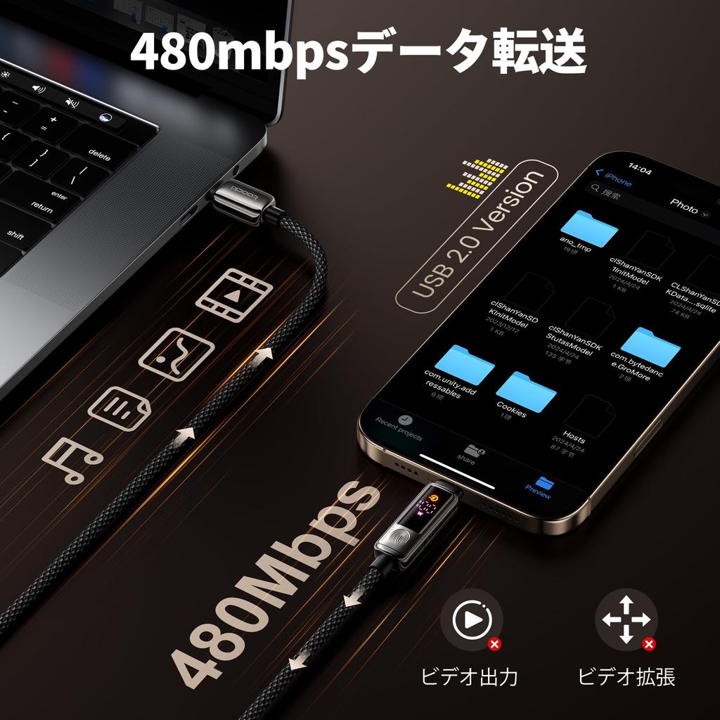 For Toocki Power PD Fast Nylon Compatible with Devices Such As iPhone MacBook [New 2025] USB-C Cable, 100W, Touch-to-Turn On/Off, Display, Type-C