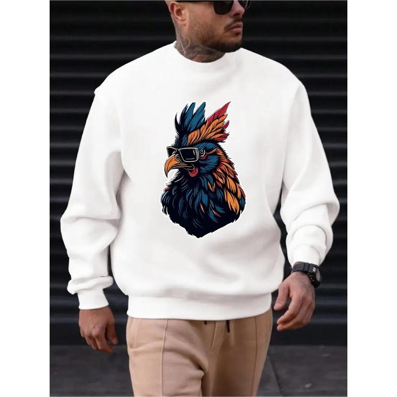 Men'S Rooster Print Casual Sweatshirt - Long Sleeve, Round Neck, Outdoor Sports And Everyday Wear, Stylish, Sporty Casual, Comfortable Fit.