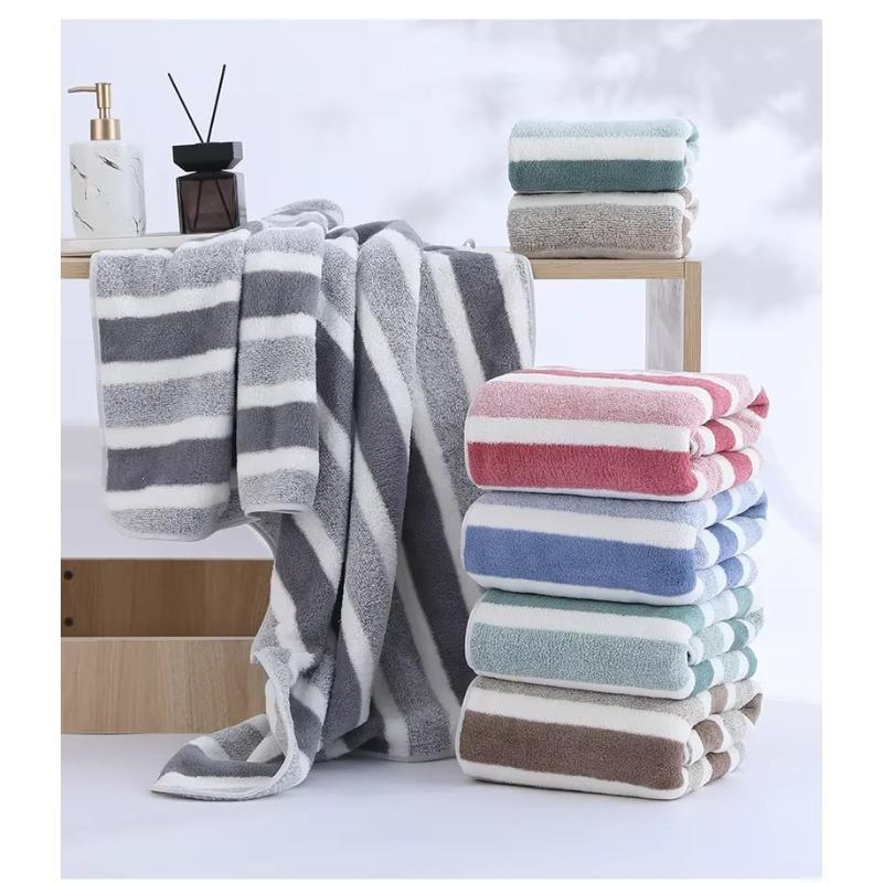 2 Pcs Striped Bath Towel Set | Absorbent, Quick Dry, Soft | Daily Bathroom Essentials