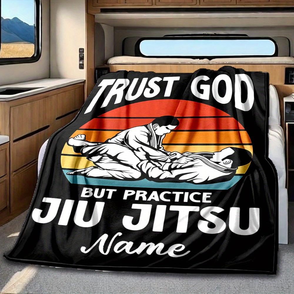 Trust God Jiu Jitsu Sunset Scene Blanket Personalized Name Soft Comfortable Stylish Blanket Car Blanket Perfect For Travel Camping Outdoor Home