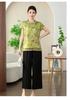 Summer Casual Chinese Style Suit: Diagonal Lapel Top with Frog Buttons for Middle-Aged Women - Lightweight Two-Piece Set