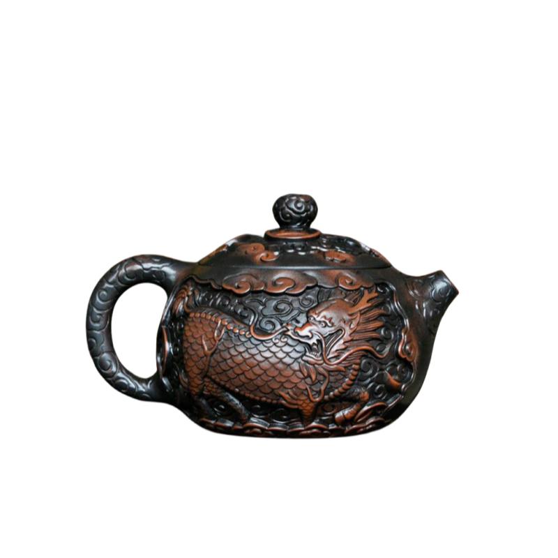 Purple Pottery Vintage Handmad Teapot Ceramic Carve Kung Fu Teapot Single Teapot Pu'er Tea Making Tea Sets Chinese Tea Pot