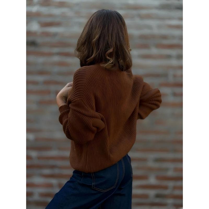 Women V Neck Slim Fit Thick Knit Cardigan Casual Sweater Outerwear