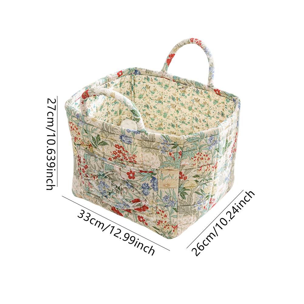 Pastoral style Fabric Storage Basket with Handle Quilted Laundry Hampers Big Capacity Portable Underwear Sorting Basket for Home