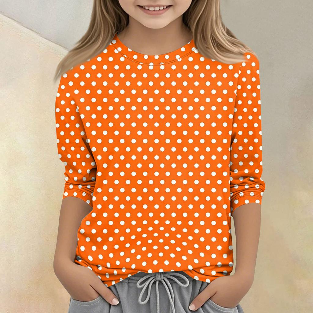 Kids Polka Dot Print Crew Neck Three Quarter Sleeve Casual T Shirt Lightweight Soft Fabric Comfortable Fit for Everyday Wear