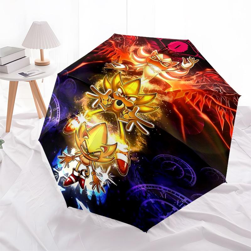 

1pc Golden Sonic Hedgehog Auto Open Close Umbrella, Portable Folding Design with Iron Frame, Outdoor for Fans, Travelers, Daily Use, Gift Idea.R005