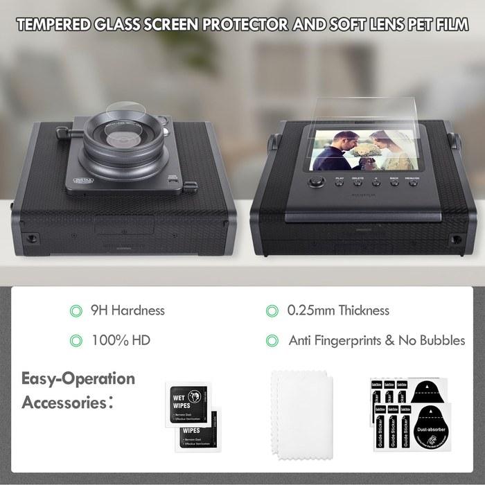 [Hiyqin] Screen Protector & Lens Cap for [Fujifilm] Instax Wide Evo Hybrid Camera - 0.25mm Hardened LCD Screen Protector & Lens PET Film