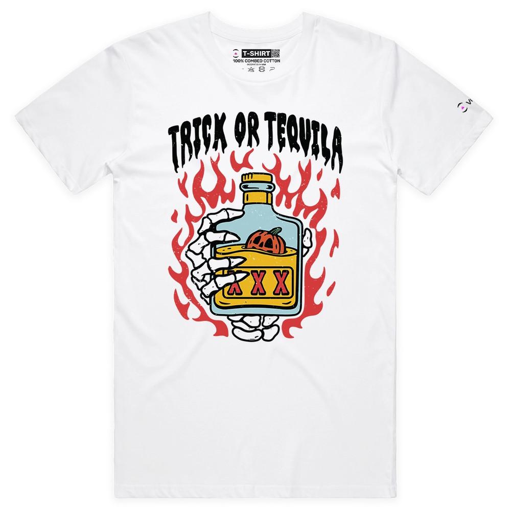VOICEART Trick or Tequila Funny Halloween Graphic Premium T-Shirt for Holidays XL