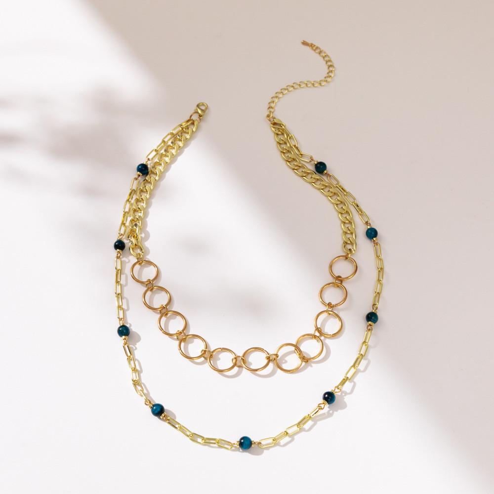 Trendige modische Goldkettenglied-Anhänger Halskette mit einzigartigen Naturstein-Akzenten