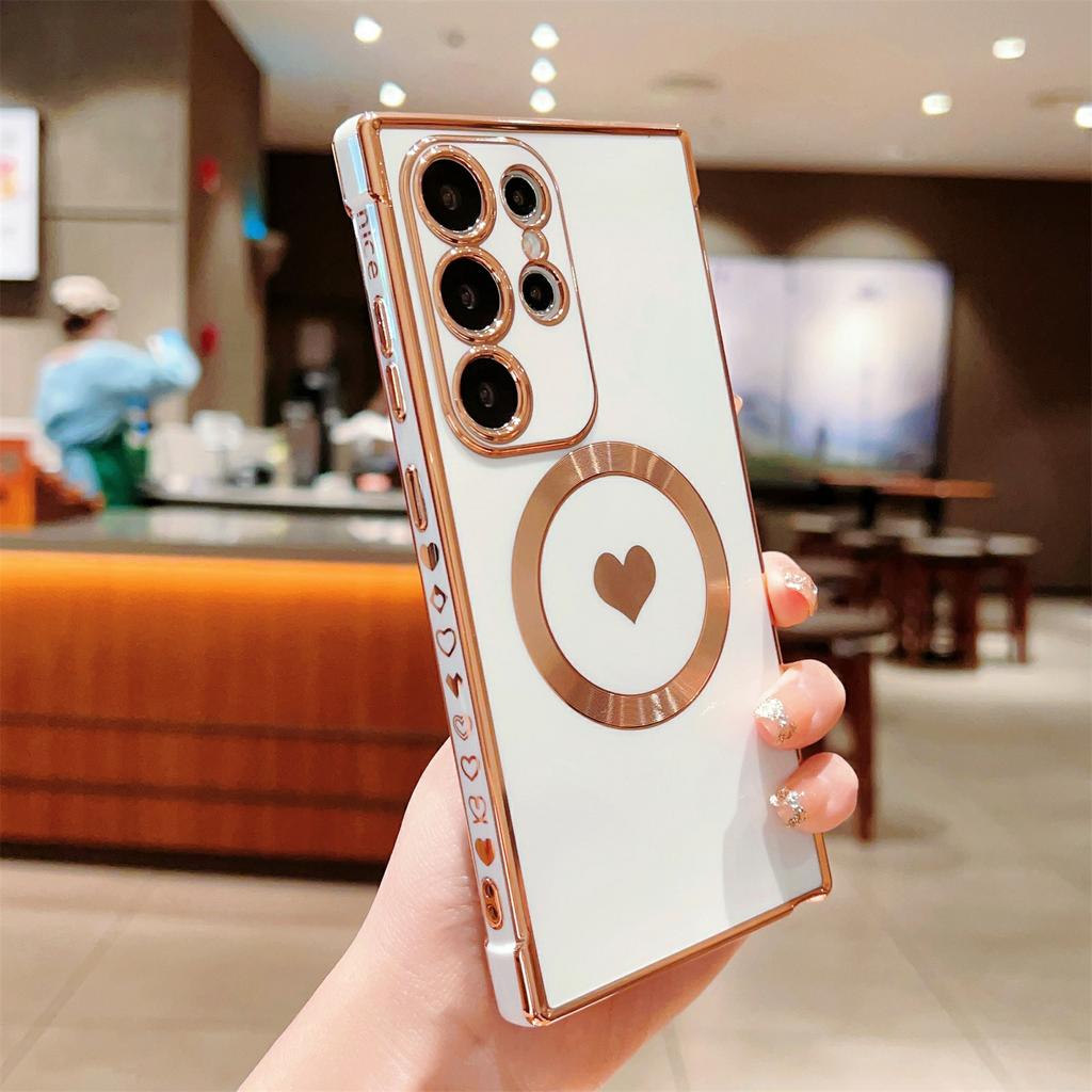 Für Samsung Galaxy S26 Ultra Magnetische Hülle Galvanisierte Weiche TPU-Abdeckung mit Niedlichem Liebesherz