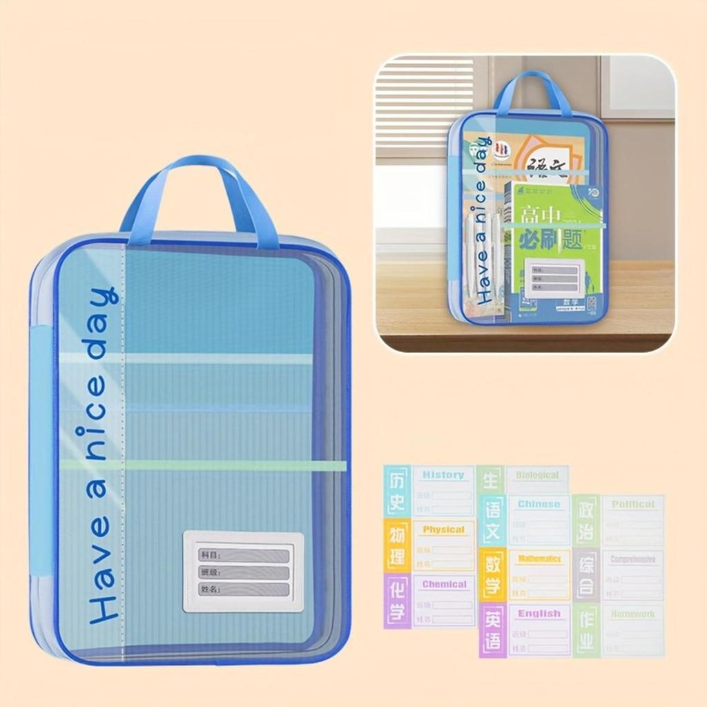 Large Capacity Waterproof Handheld Study Bag Elementary School Subject Test Paper Storage Bag Transparent Exam Pouch