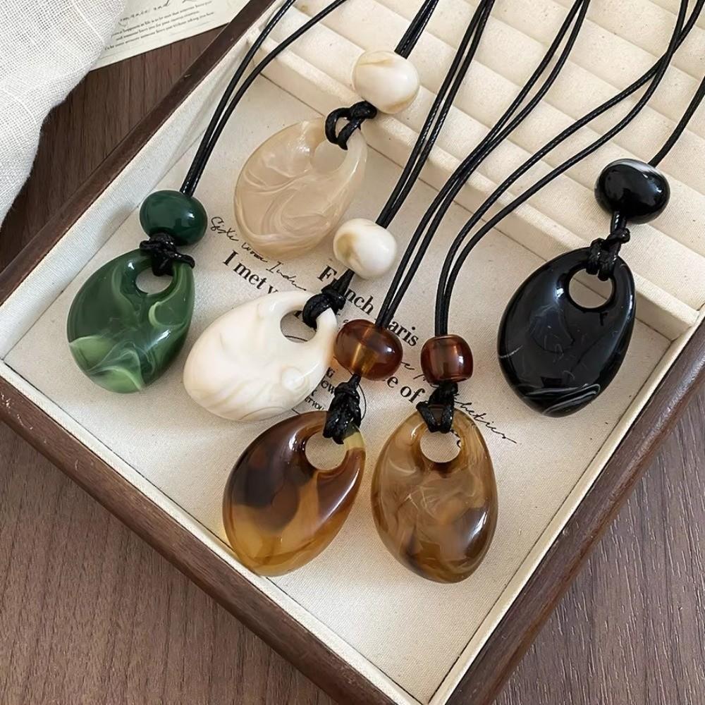 Vintage Colorful Design Kpop Long Chain Water Droplet Design Rope Chain Resin