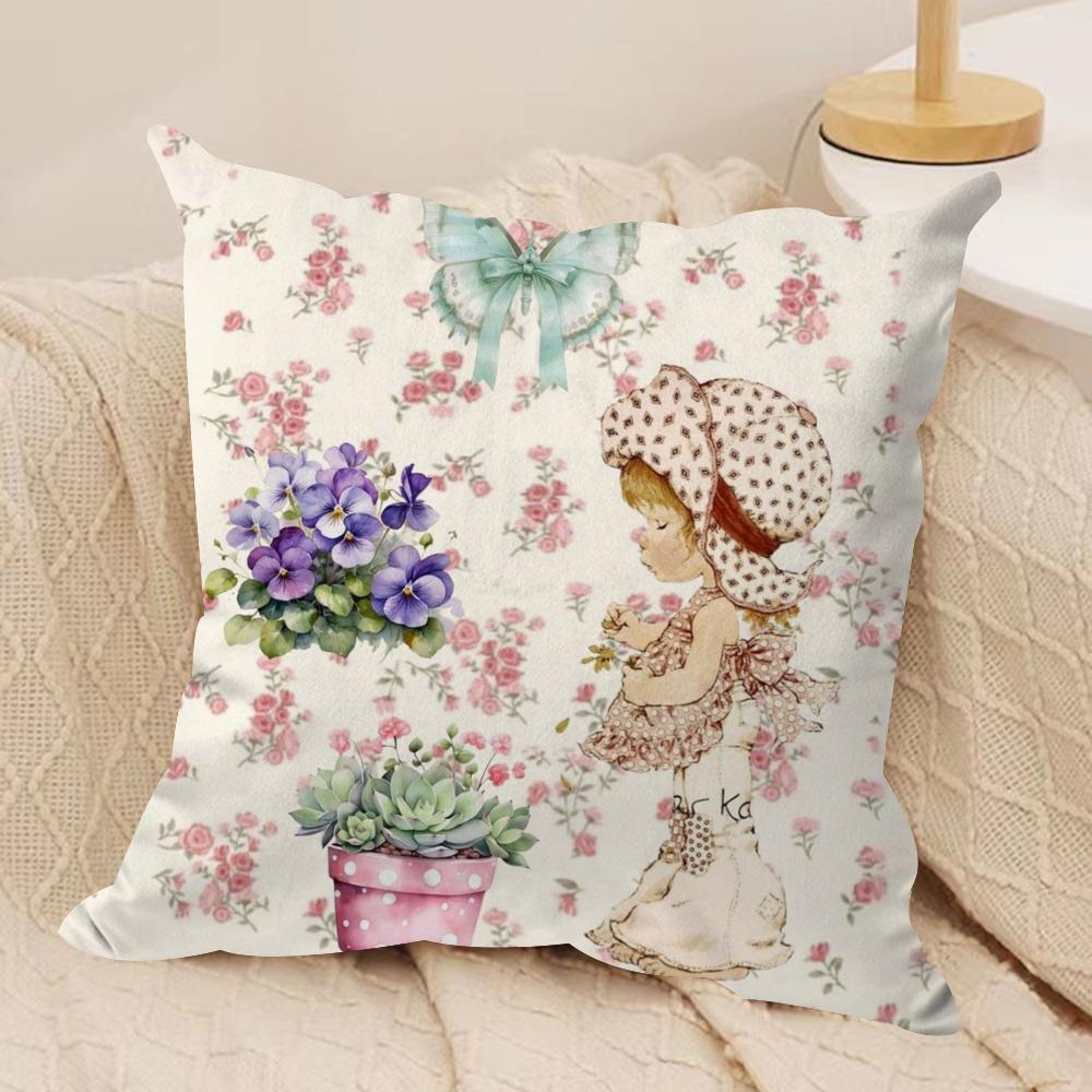 Sweet Anime S-sarah Kay Cushion Cover Silky Short Plush Double-Sided Printed Pillow Case for Sofa All Seasons Home Decor Gift