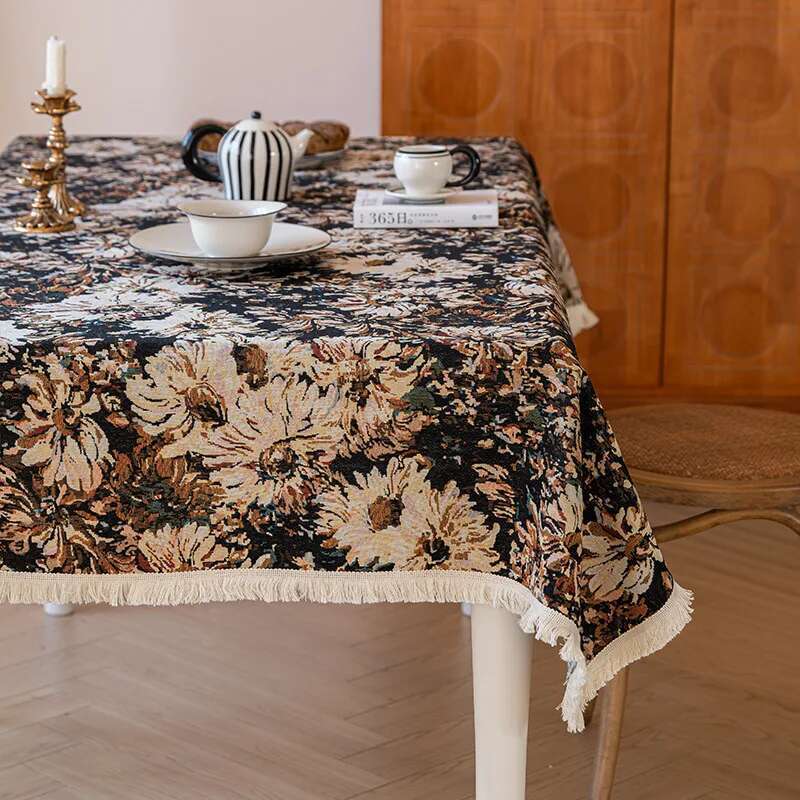 Verdickte Tischdecke aus Baumwolle und Leinen mit Ölgemälde-Stil und floralem High-End-Feeling für das Esszimmer