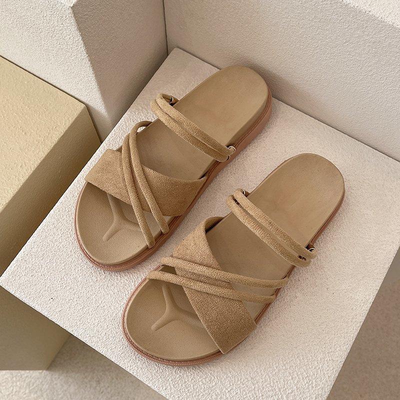 

2025 summer new two-wear sandals female fashion student casual flat shoes tide 35 абрикосовый