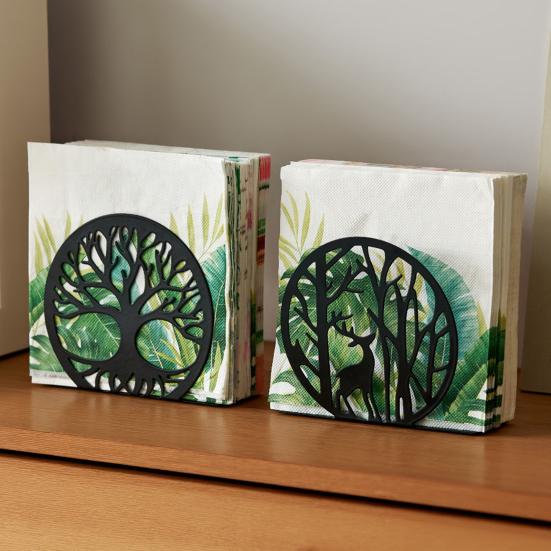 Portatovaglioli a Forma di Cervo da Tavolo Animale Foresta Albero Dispenser di Carta Rotondo Metallo Rustico Portatovaglioli di Stoffa per Cucina Fattoria Ristorante