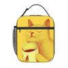 A Yellow Kitten Drinking Coffee Design Insulated Lunch Bag for Women Kids Leakproof Food Boxes Thermal Lunch Box Tote