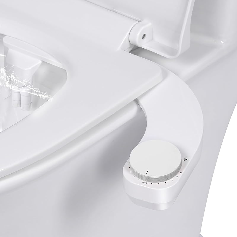 Bidet Toilet Seat Attachment - Self Cleaning Water Sprayer +Adjustable Pressure Nozzle, Easy Install (Classic, White/Bamboo) белый