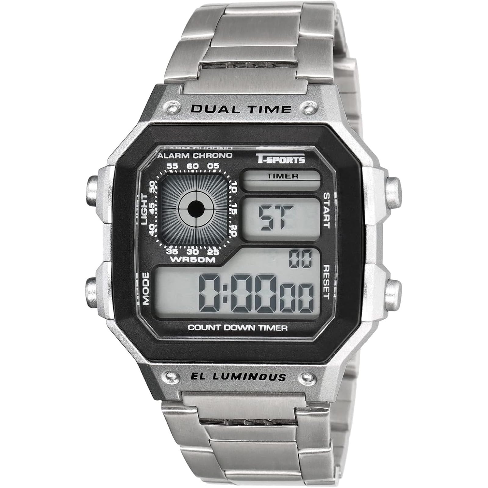 

CREPHA Digital Water Resistant Retro Metal Mechanical T-SPORTS Watch, Multifunctional, (5 ATM), Band, Movement, Silver, Men s, TS-D306-SV