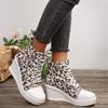 Sexy Leopard Wedge Heel Lace Up Canvas Shoes Women 2025 Autumn Round Toe Medium Heel Shoes Thick Bottom Ankle Boots