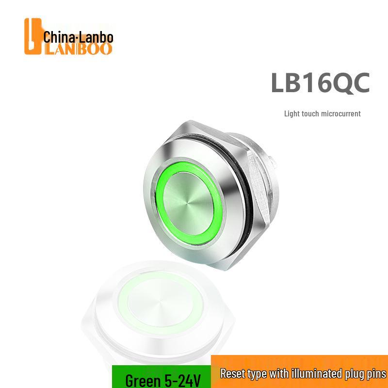Lanbo Metal Tactile Push Button Switch, 16-22mm, High Current, Momentary, IP67, Lighted Reset.